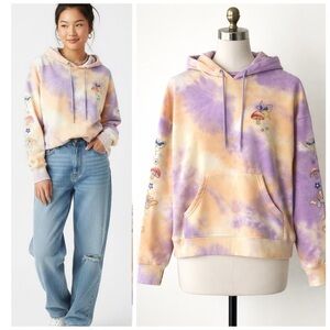 aLab Pastel Tie Dye Butterfly Mushroom Hoodie Fairycore Cottagecore Oversized S